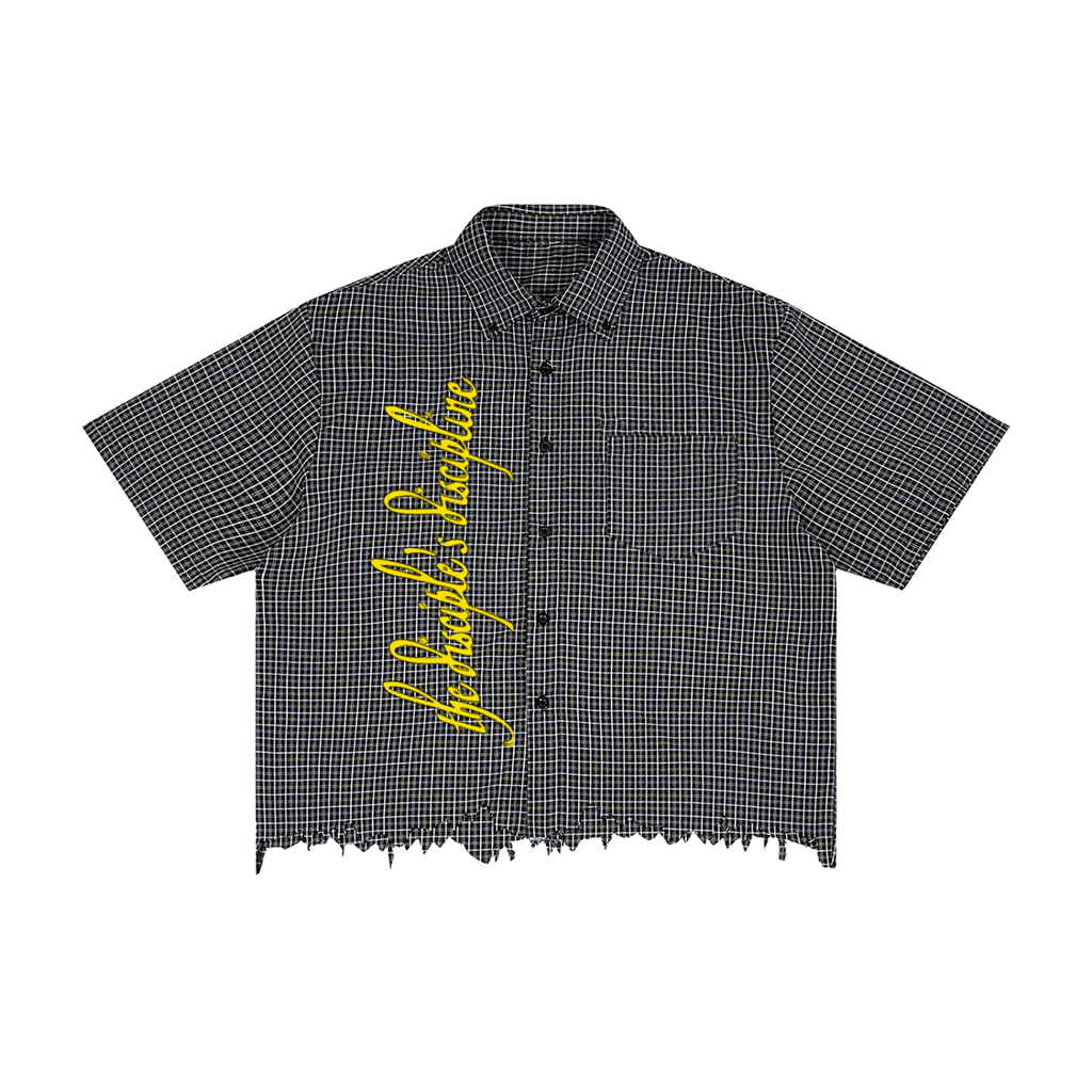 Unisex Distressed Plaid Boxy Shirt