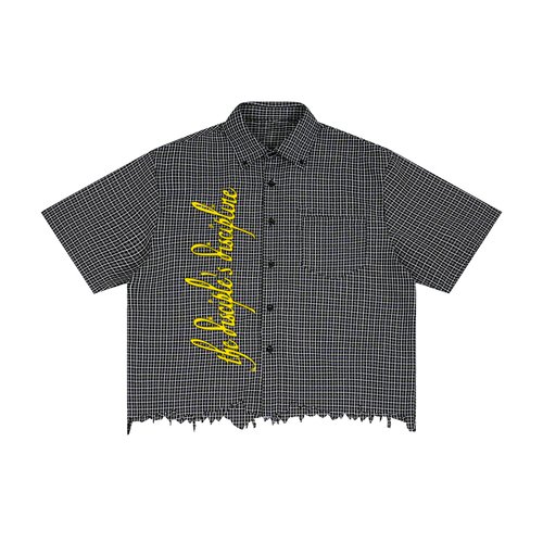 Unisex Distressed Plaid Boxy Shirt